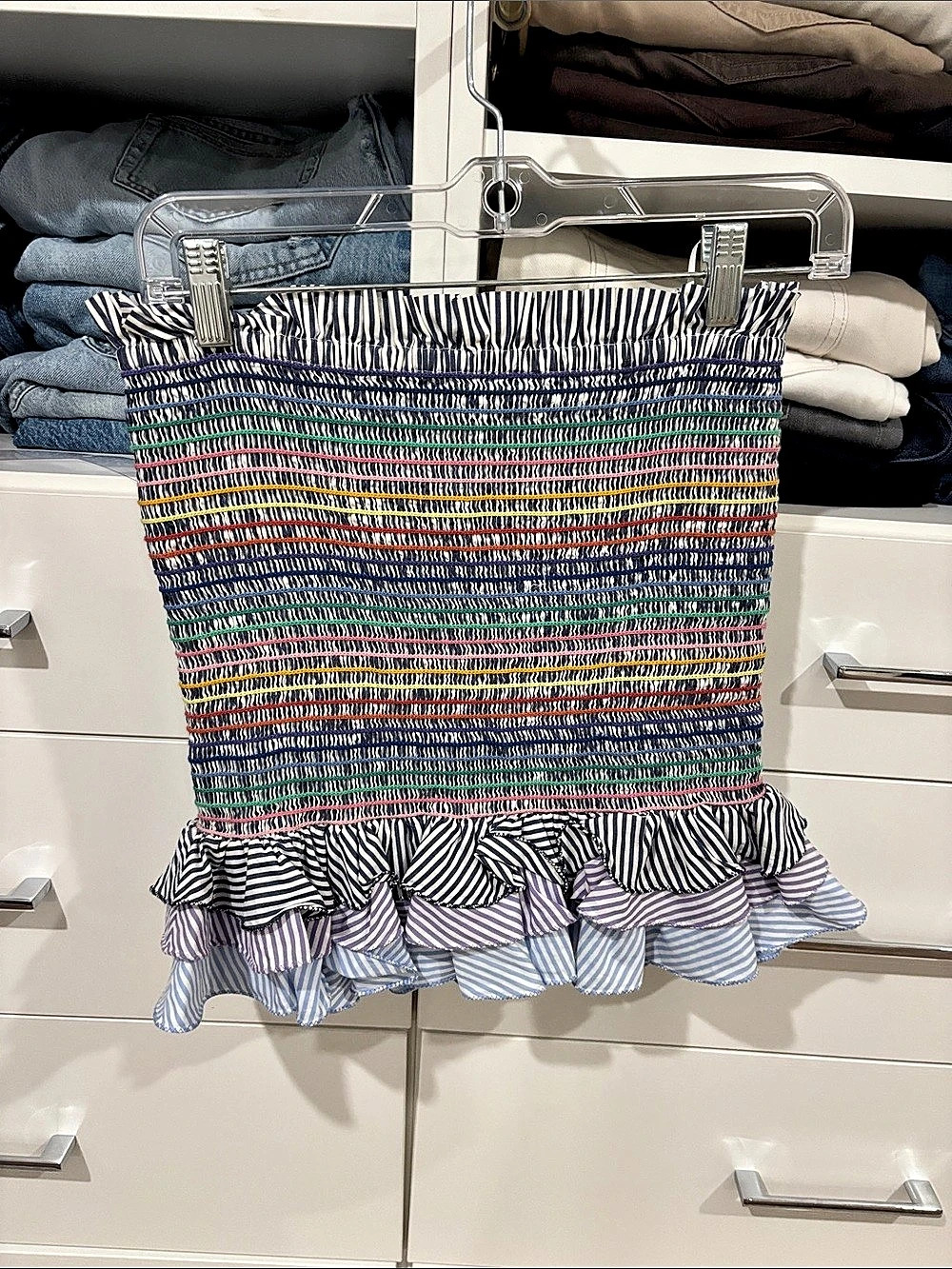 Petersyn Striped Ruffle Skirt in Blue & White